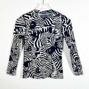 Crewcuts by J Crew Boys Size 12 Navy Blue and Off White Rash Guard Zebra Print